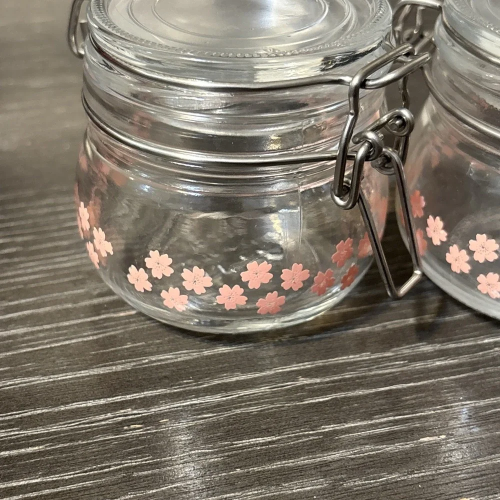 IKEA Pink and Clear Glass Flower Storage Jars Lot‎ Of 3